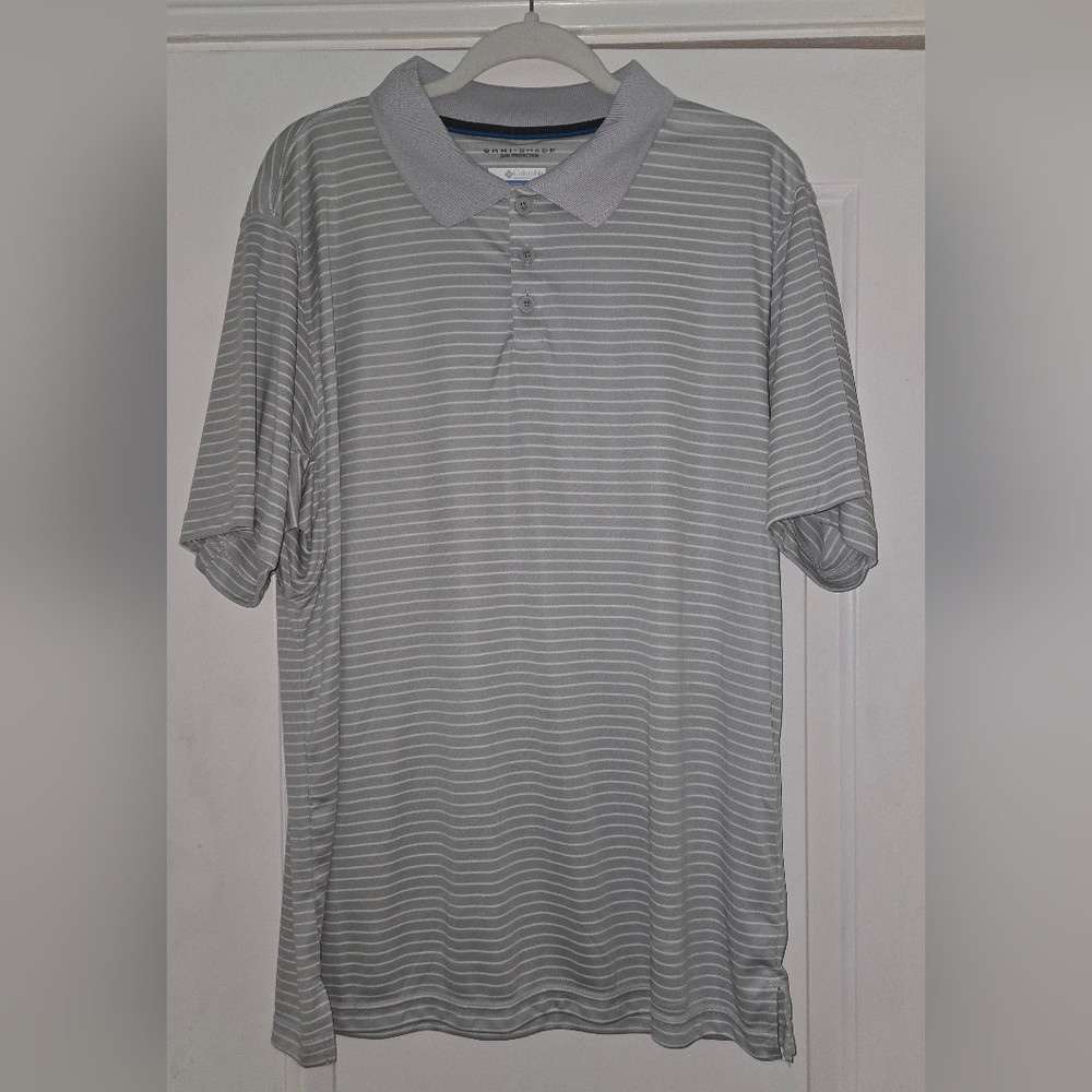 Columbia Omni-Shade Men's Gray Striped Polo Shirt Size XL